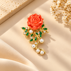 Coral Bloom Rose Brooch – Elegant Outfit Pin