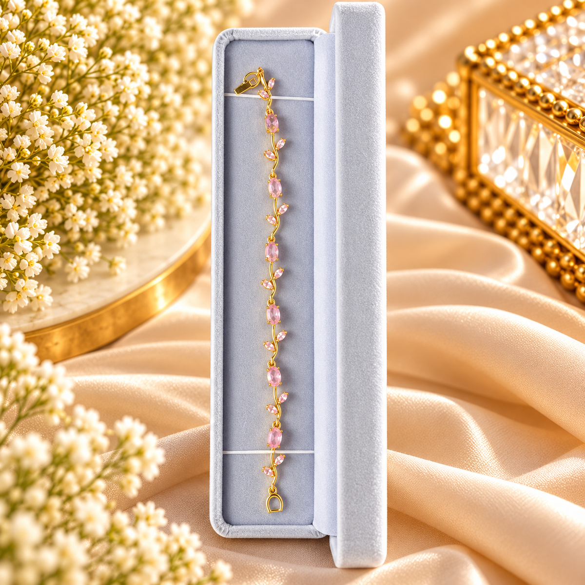 Tulip Bracelet Pink & Gold – Floral Elegance Collection 🌷