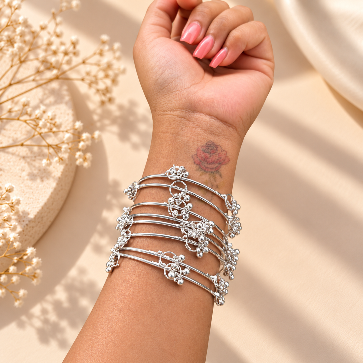 Silver Kashmiri Ghungroo Bangles