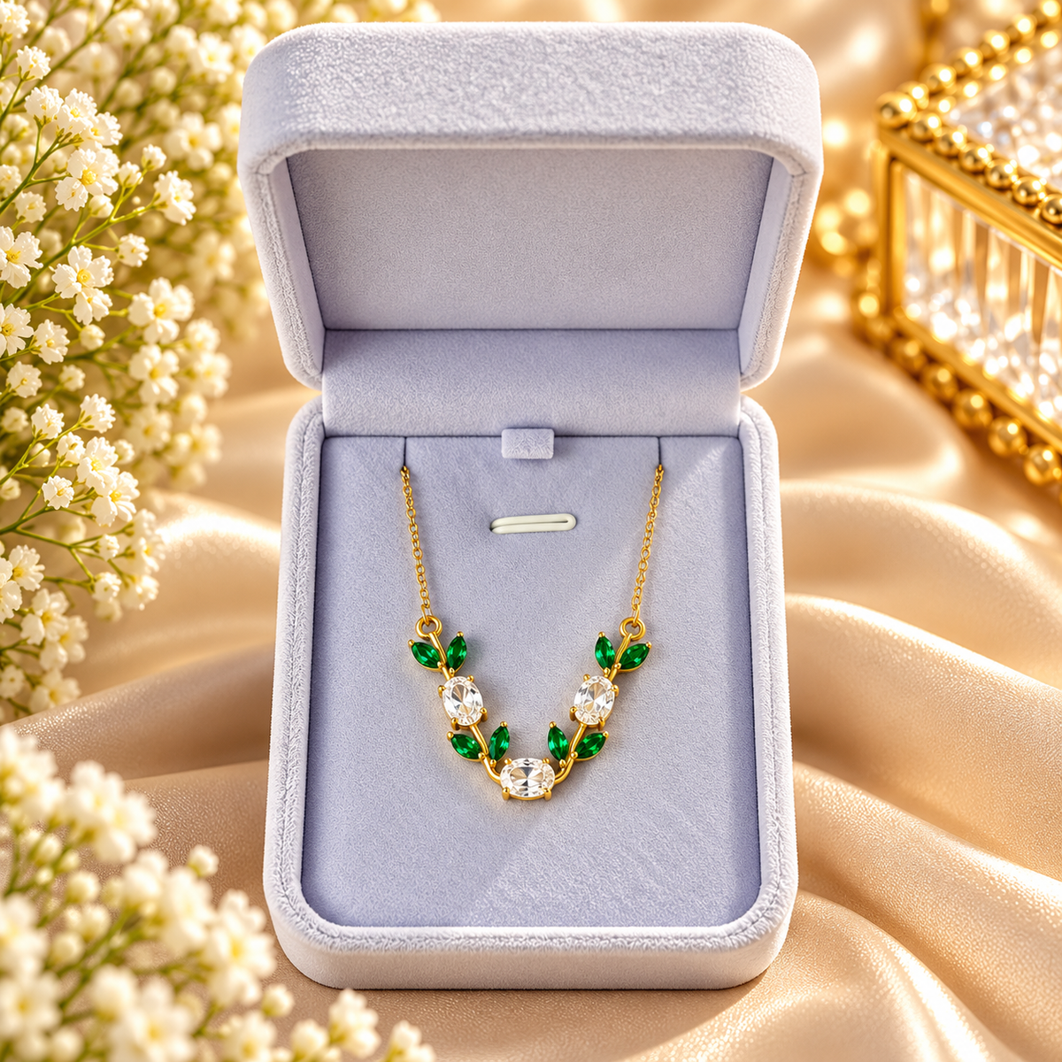 Tulip Bloom Necklace White & Green – Floral Elegance Collection 🌷
