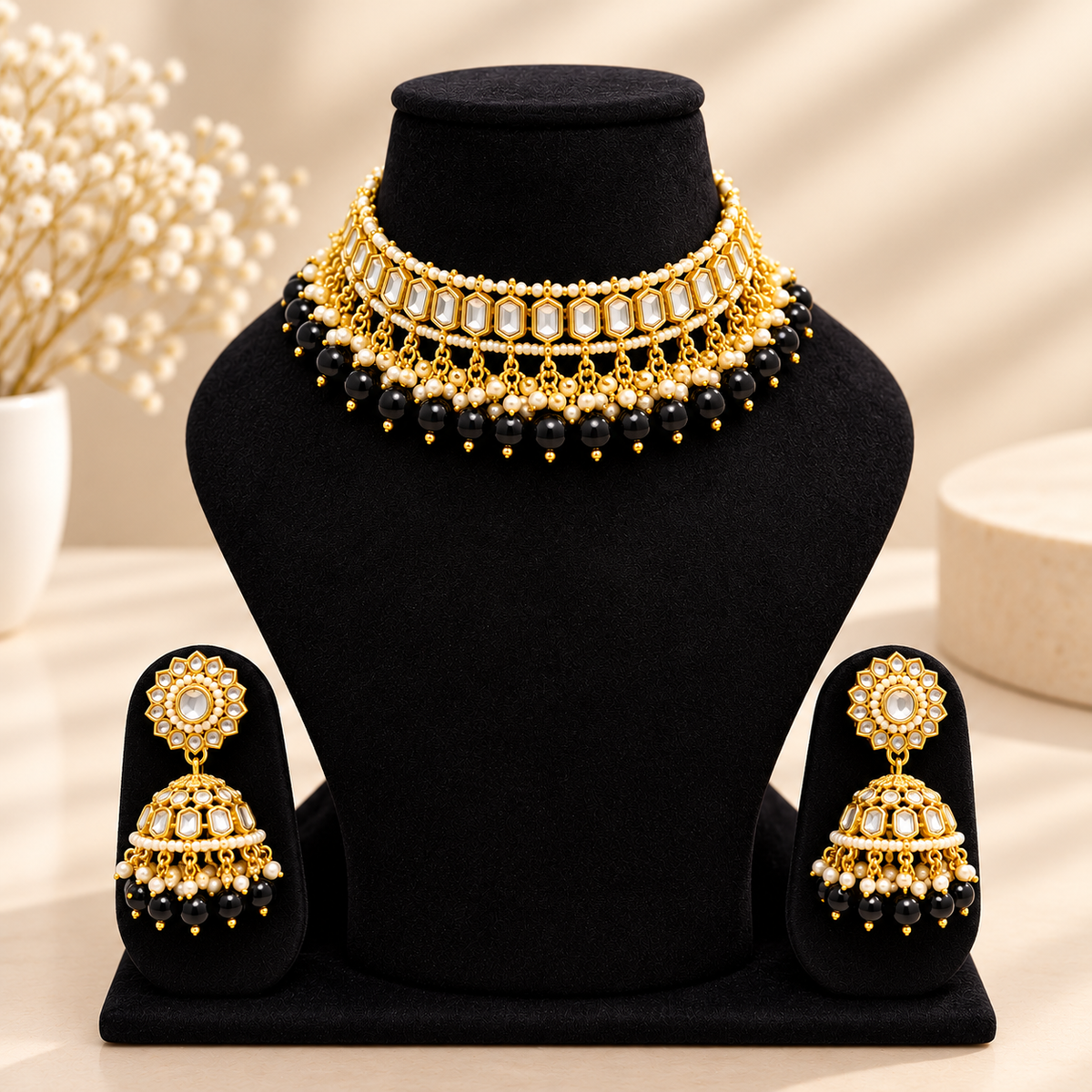 Noirvaani Kundan Set - Black