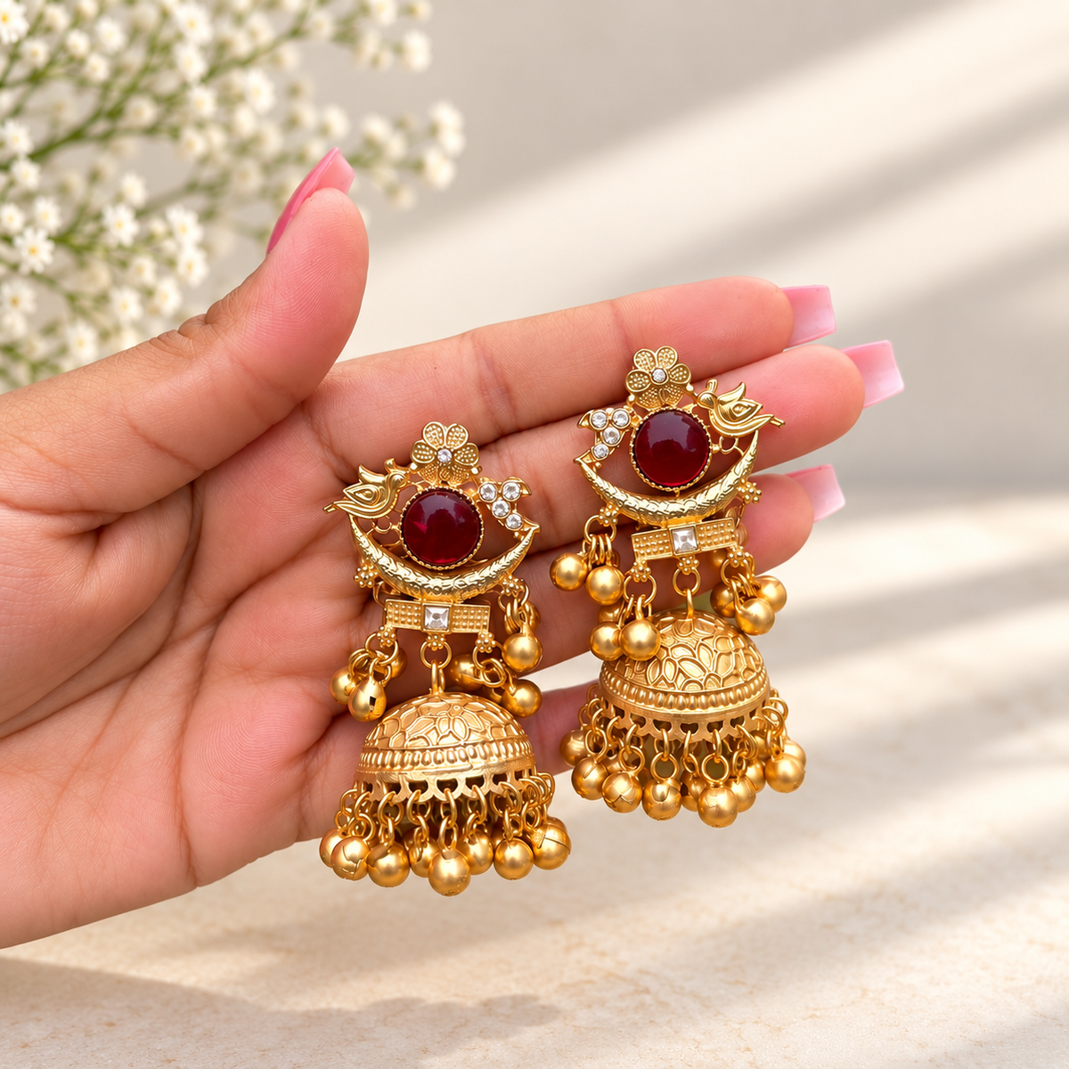 Royal Ruby Heritage Jhumka Earrings