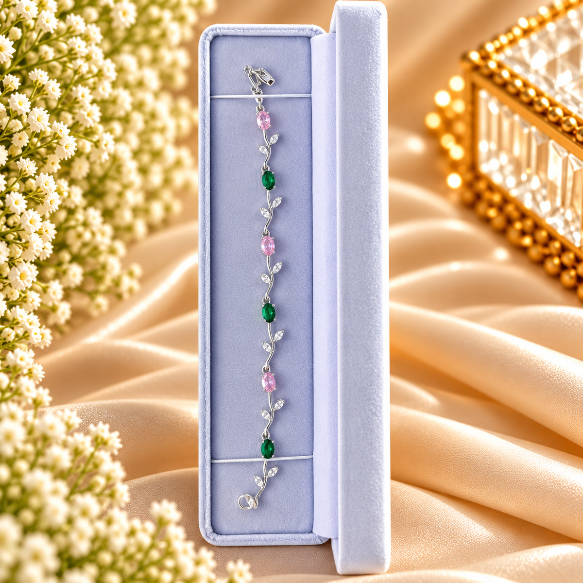 Tulip Bracelet Silver & Pink – Floral Elegance Collection 🌷