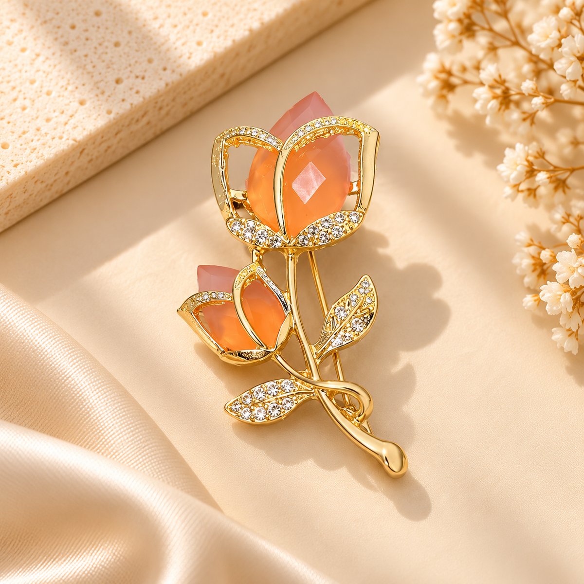 Peach Blossom Rose Brooch