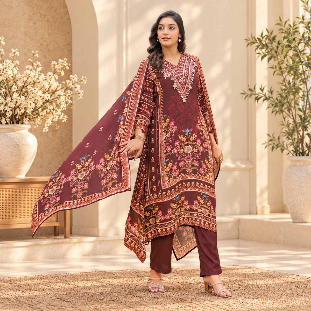 Zareen Mahogany Three-Piece Suit
