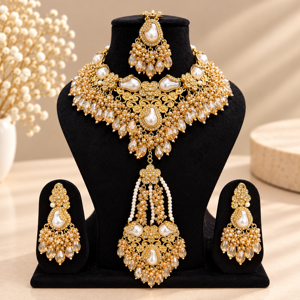 Ravzelle Golden Pearl Bridal Set