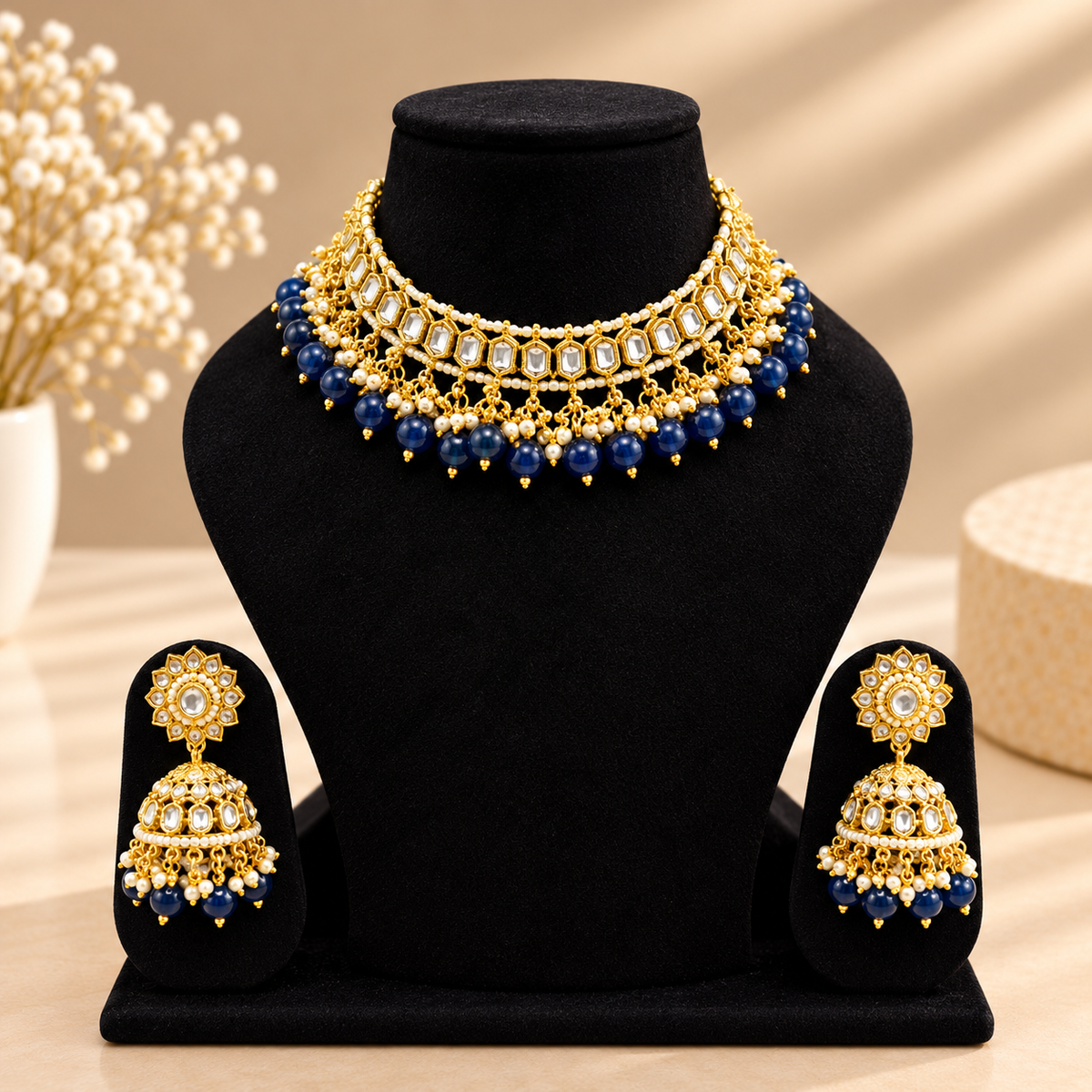 Noirvaani Kundan Set - Navy