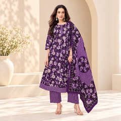 Amethyst Bloom Cotton Anarkali Suit