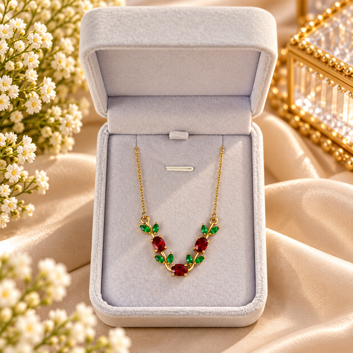 Tulip Bloom Necklace Red & Green – Floral Elegance Collection 🌷