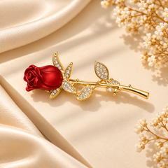 Crimson Romance Rose Brooch