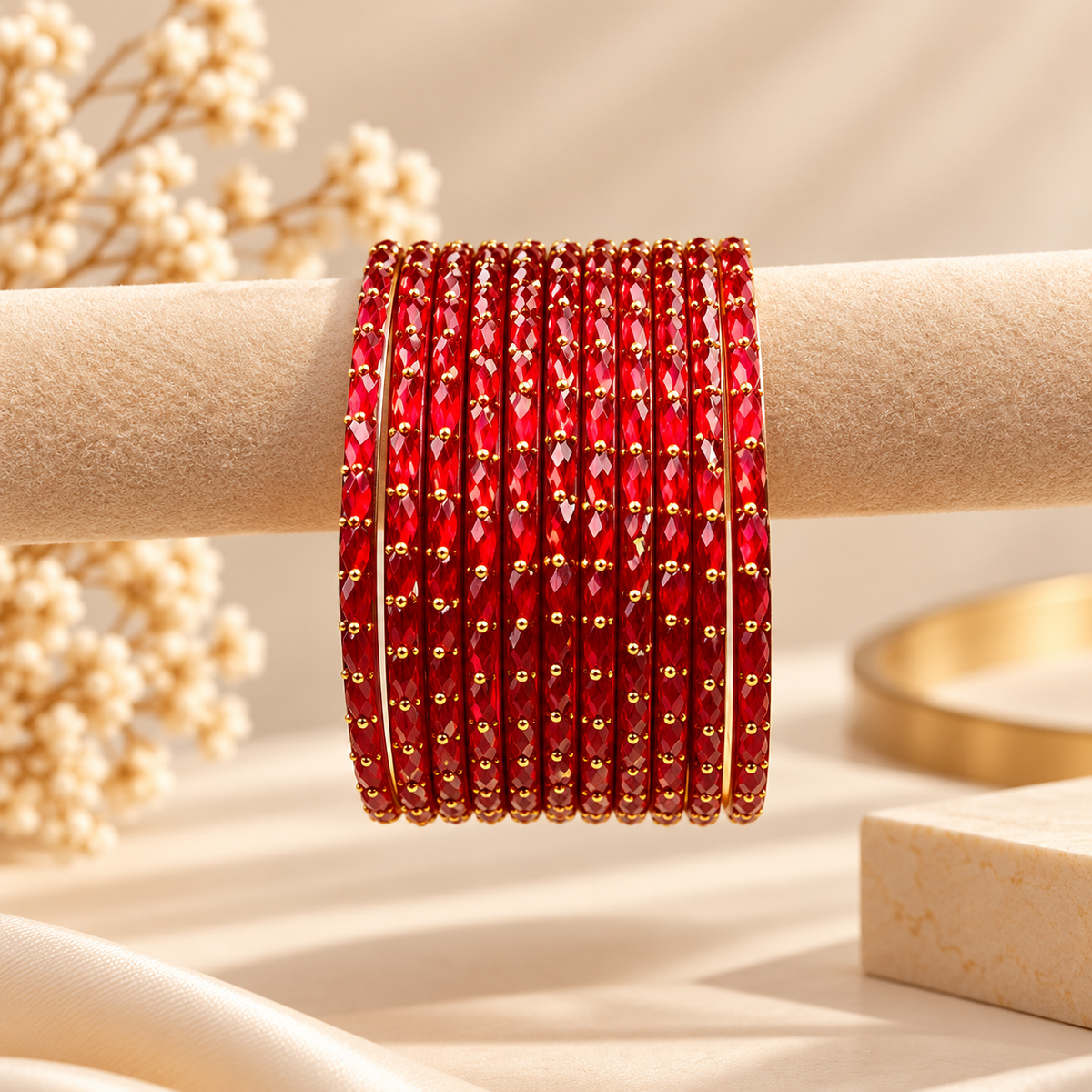 Raindrop Glass Bangles – Deep Red