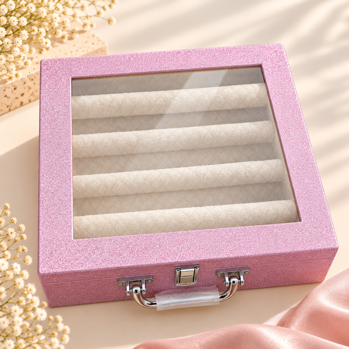 Pink Bangle Storage Box - 4 Rows